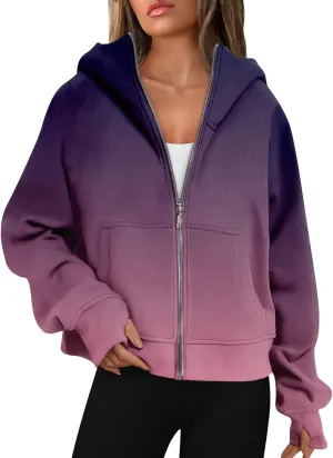 COTECRAM Womens Full Zip Up Hoodie Long Sleeve Oversized Graphic Sweatshirt Fall Jacket with Pockets Fashion Clothes 2024