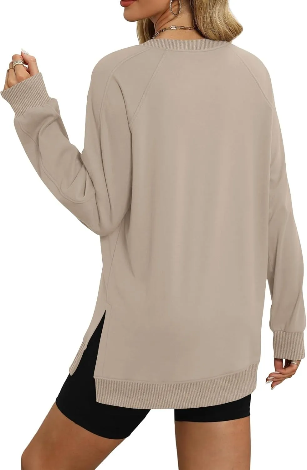 Crewneck Sweatshirts Women Side Slit Oversized Fall Sweatshirt Long Sleeve Tunic Pullover Shirts Y2k Hoodie Sweater