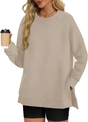 Crewneck Sweatshirts Women Side Slit Oversized Fall Sweatshirt Long Sleeve Tunic Pullover Shirts Y2k Hoodie Sweater