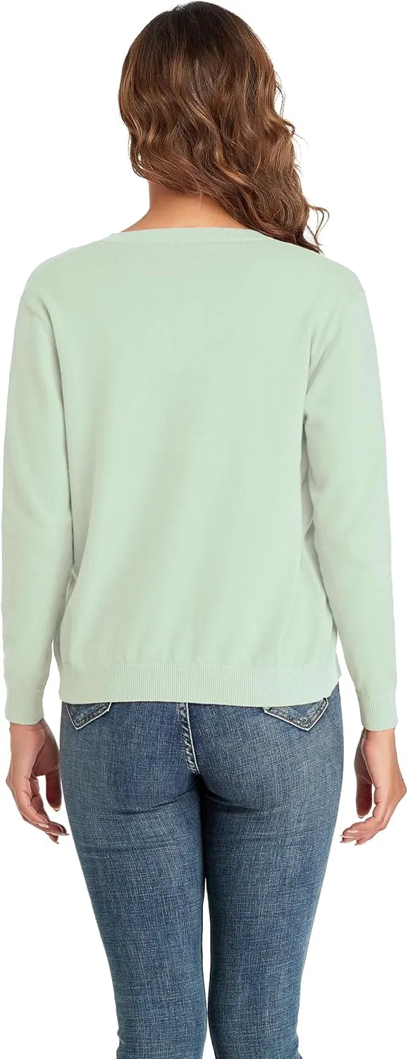 CUNYI Women's Crew Neck Cardigan Long Sleeve Sweater for Women Button Down Soft Knit Ladies Cardigan Sweates Coat