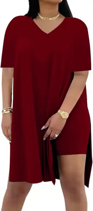 Difanlv Plus Size Womens 2 Piece Outfits Tracksuits Short Sleeve Tunic Tops Bodycon Shorts Sweatsuit Sets