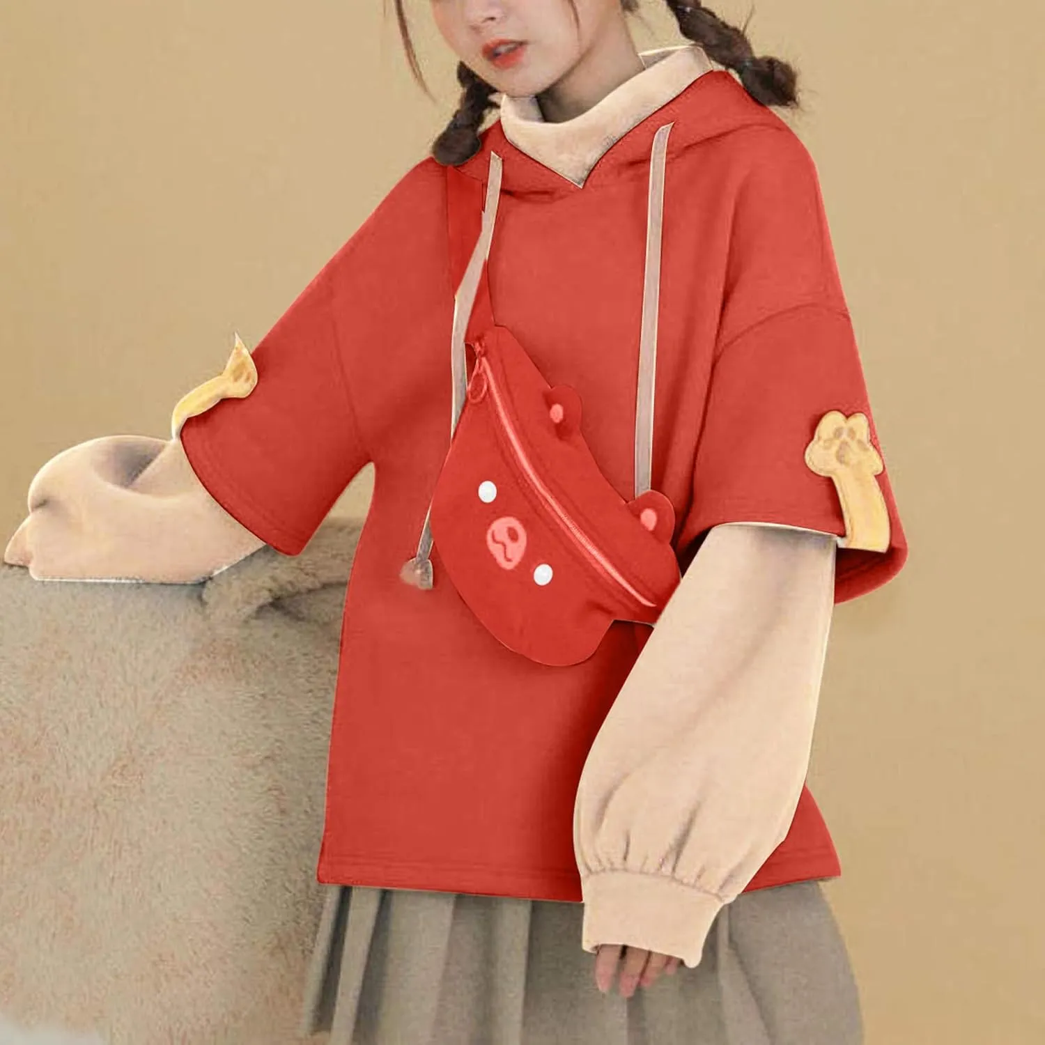 Dino Hoodies for Women Teen Girls Cute Kawaii Dinosaur Pullover Tops Long Sleeve Hooded Sweatshirt