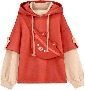 Dino Hoodies for Women Teen Girls Cute Kawaii Dinosaur Pullover Tops Long Sleeve Hooded Sweatshirt