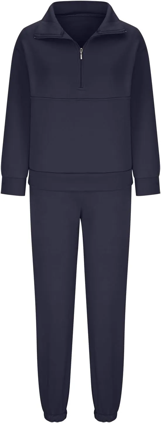 DOLKFU Women 2 Piece Outfits 1/2 Zipper Collared Hoodies High Waist Pants with Pockets Lounge Sets Loose Sweatsuit