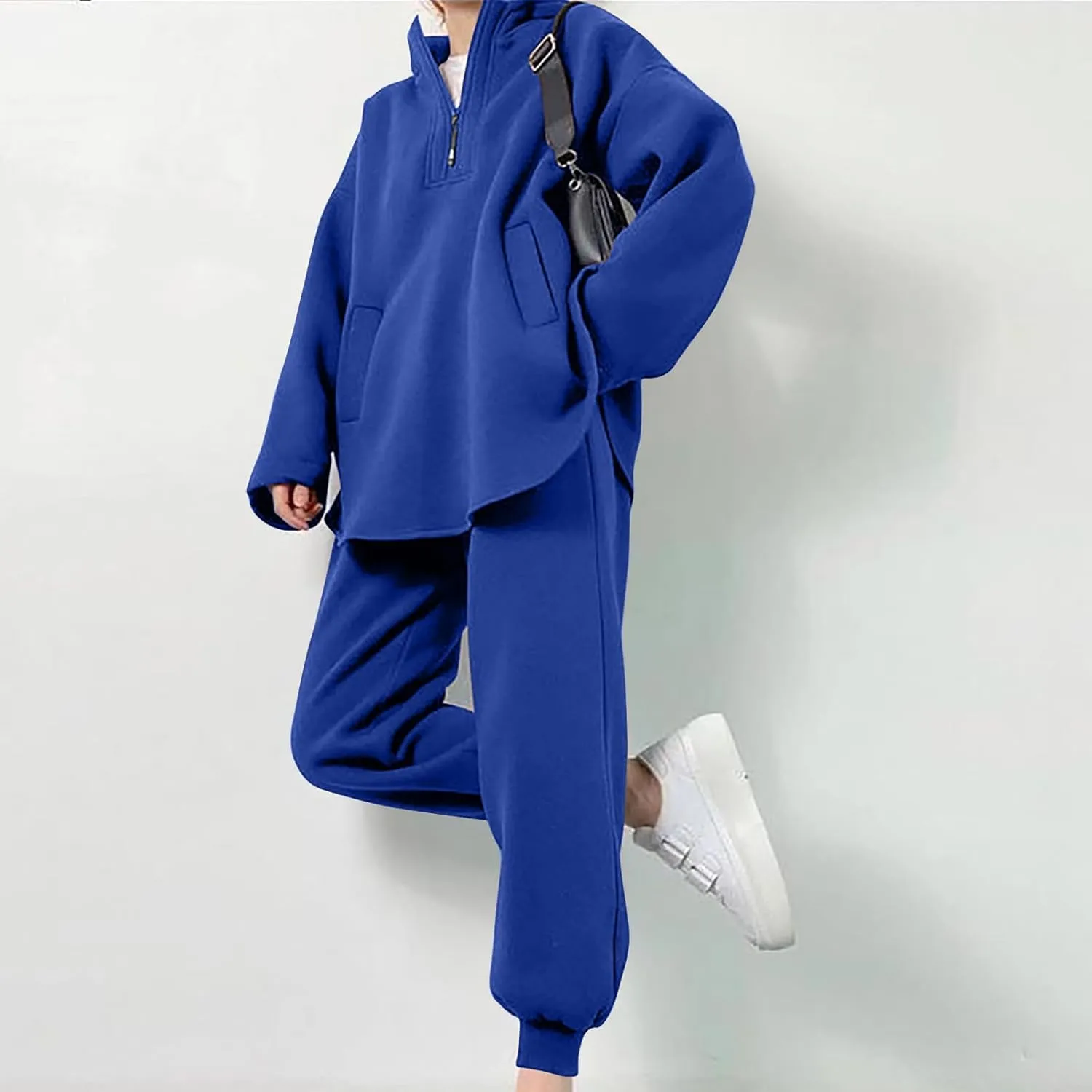 DOLKFU Womens 2 Piece Outfits Half Zip Oversized Pullover Sweatsuit with Pockets High Waist Sweatpants Tacksuit