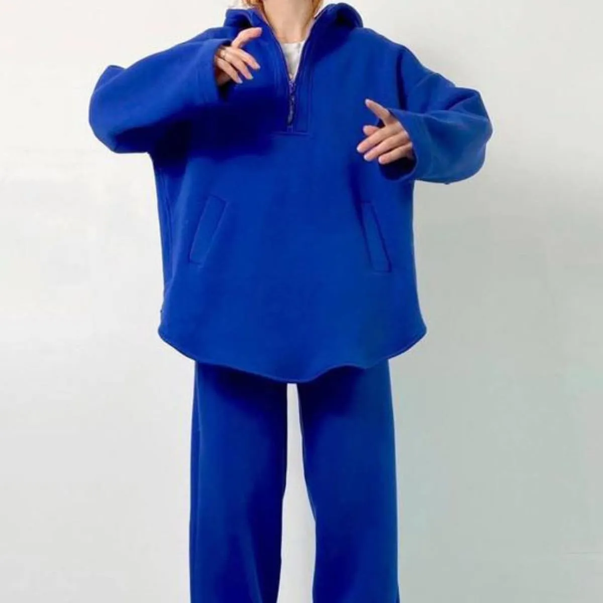 DOLKFU Womens 2 Piece Outfits Half Zip Oversized Pullover Sweatsuit with Pockets High Waist Sweatpants Tacksuit
