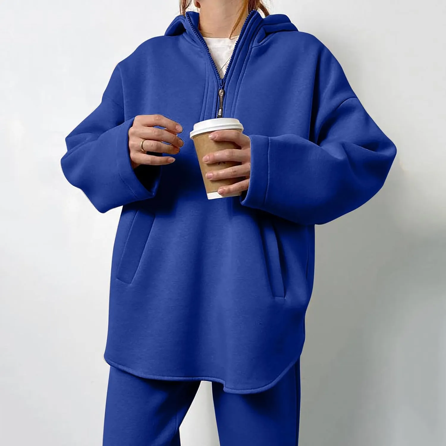 DOLKFU Womens 2 Piece Outfits Half Zip Oversized Pullover Sweatsuit with Pockets High Waist Sweatpants Tacksuit