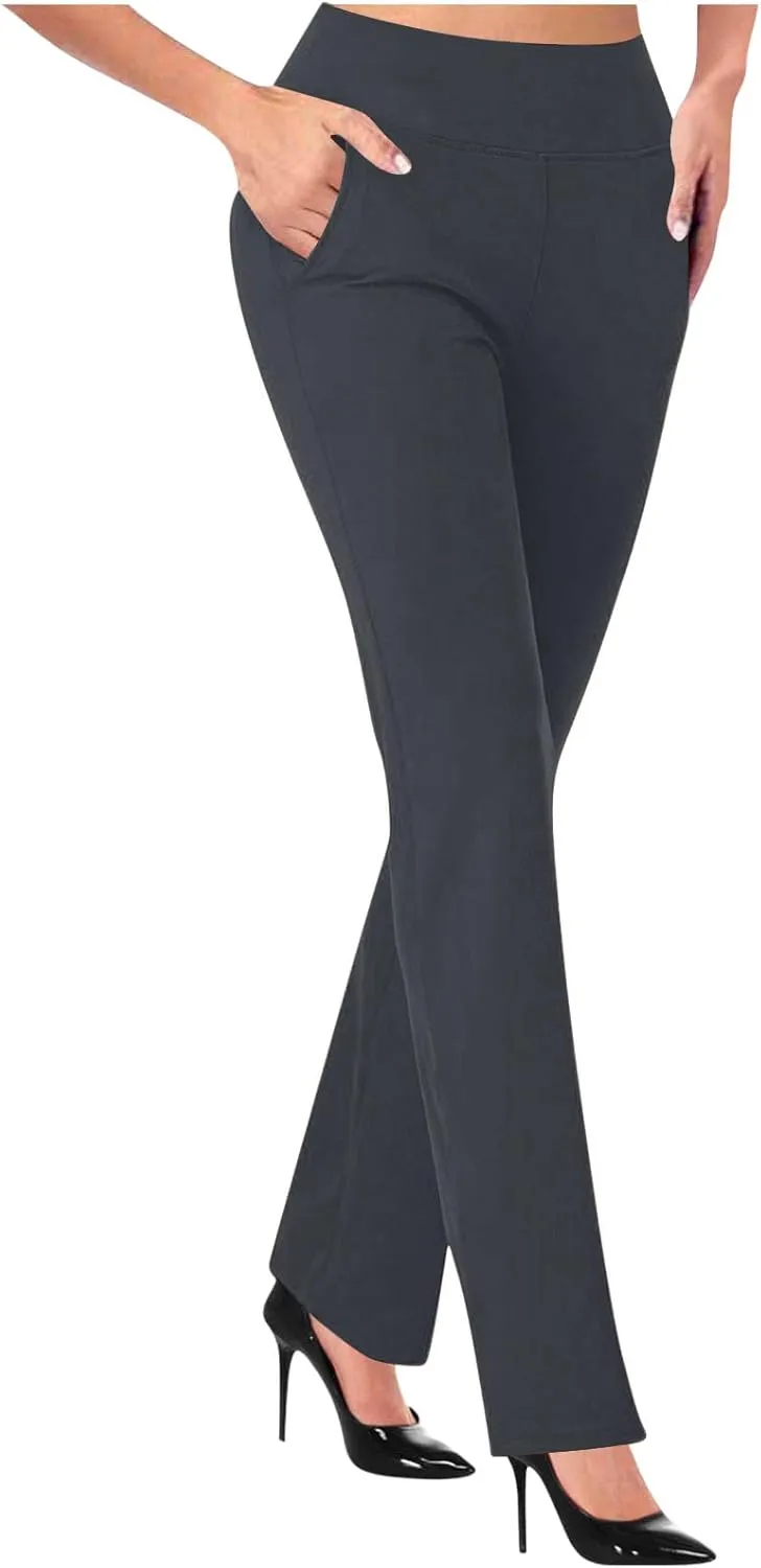 Dress Pants for Women Casual High Waisted Business Stretch Work Trouser Solid Elasticated Waist Bootcut Suit Pant with Pocket