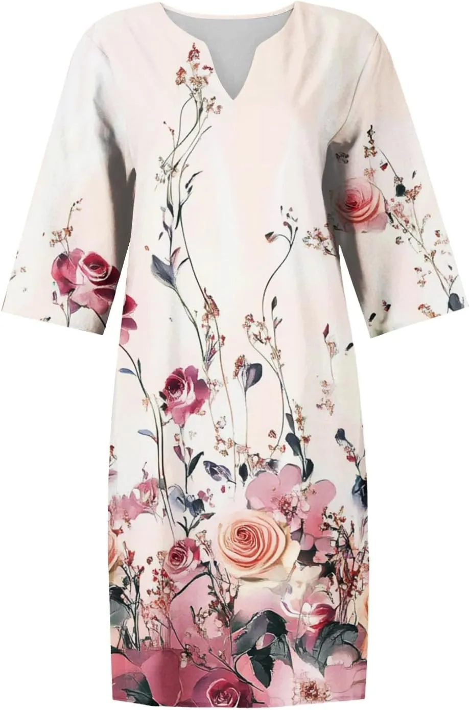 Dresses for Women Spring Cotton Linen V-Neck Floral Flare Midi Summer Dress Boho Floral Elegant Flowy Dresses