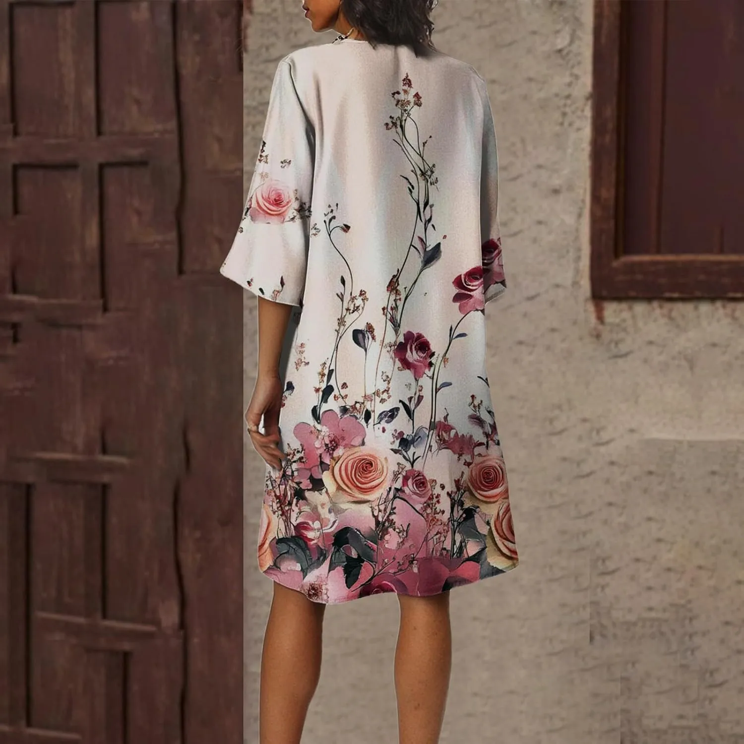 Dresses for Women Spring Cotton Linen V-Neck Floral Flare Midi Summer Dress Boho Floral Elegant Flowy Dresses