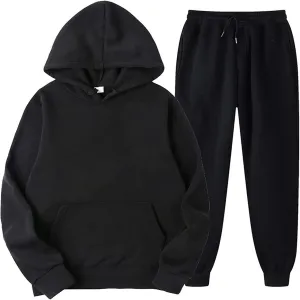 DuDubaby Faux Fur Hoodie For Men Hooded Sportswear Two Piece Long Sleeved Pullover Hoodie Sweatshirt Sweatpants Set