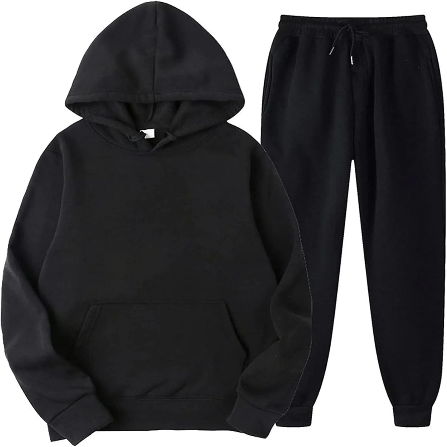 DuDubaby Faux Fur Hoodie For Men Hooded Sportswear Two Piece Long Sleeved Pullover Hoodie Sweatshirt Sweatpants Set