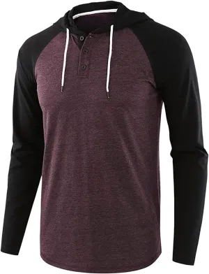 DuDubaby Going Out Tops for Men Casual Patchwork Sports Sweatshirt Long Sleeve Hooded Pullover Top