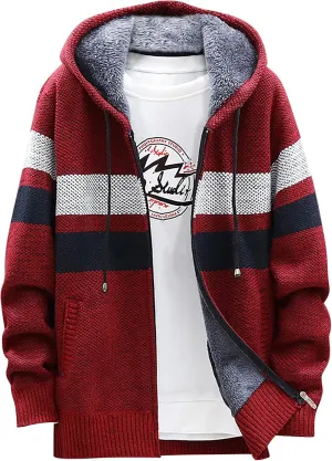 DuDubaby Men Hoodies for Men Fall and Winter Casual Sweater Jacket Warm Knit Sweater Hooded Hoodie