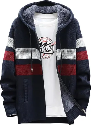 DuDubaby Men Hoodies for Men Fall and Winter Casual Sweater Jacket Warm Knit Sweater Hooded Hoodie