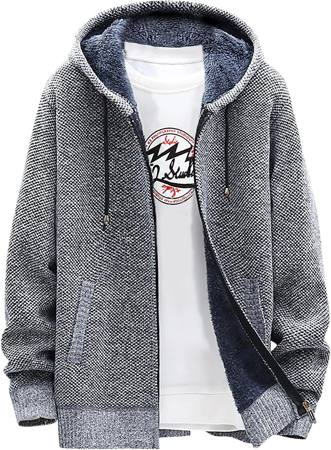 DuDubaby Men Hoodies for Men Fall and Winter Casual Sweater Jacket Warm Knit Sweater Hooded Hoodie