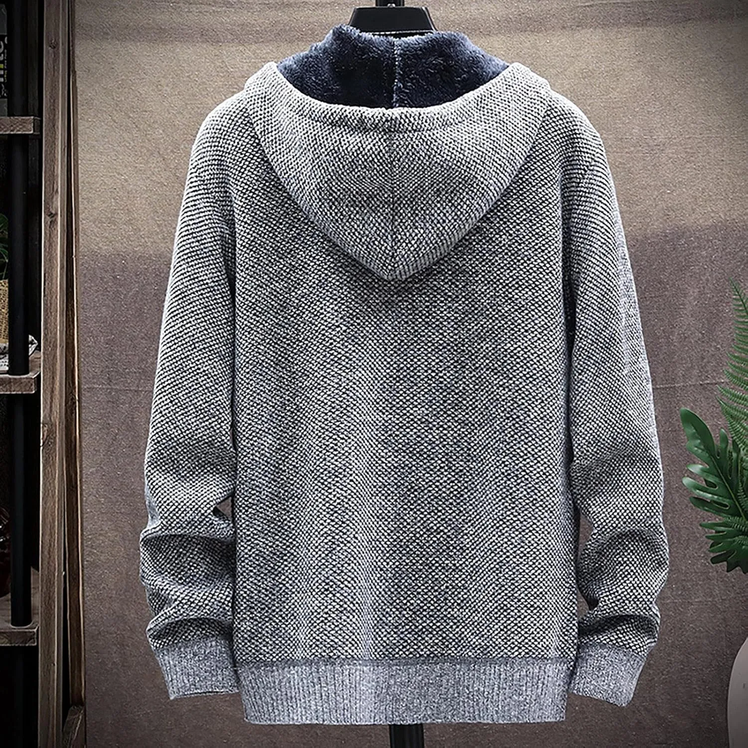 DuDubaby Men Hoodies for Men Fall and Winter Casual Sweater Jacket Warm Knit Sweater Hooded Hoodie