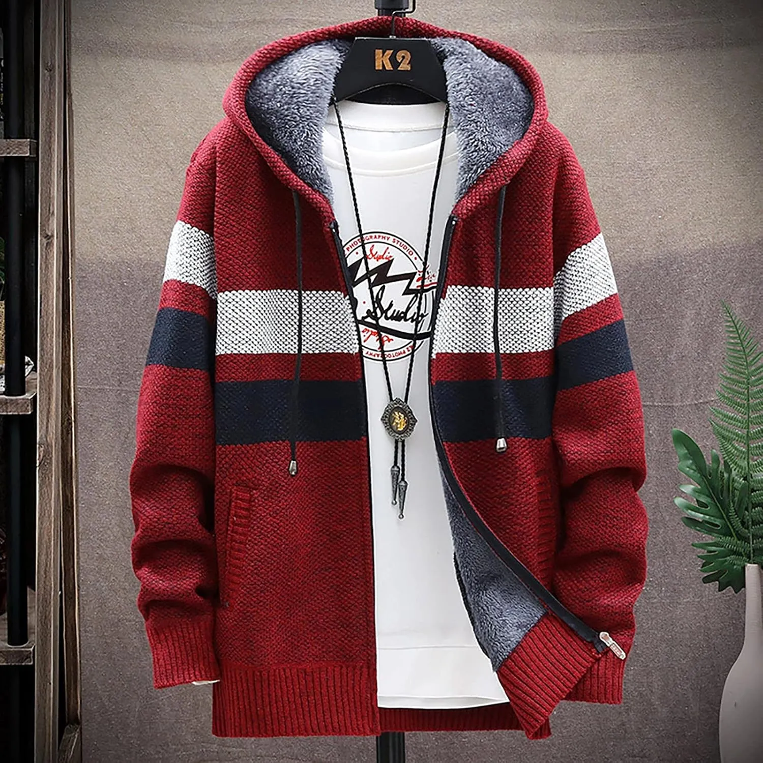 DuDubaby Men Hoodies for Men Fall and Winter Casual Sweater Jacket Warm Knit Sweater Hooded Hoodie