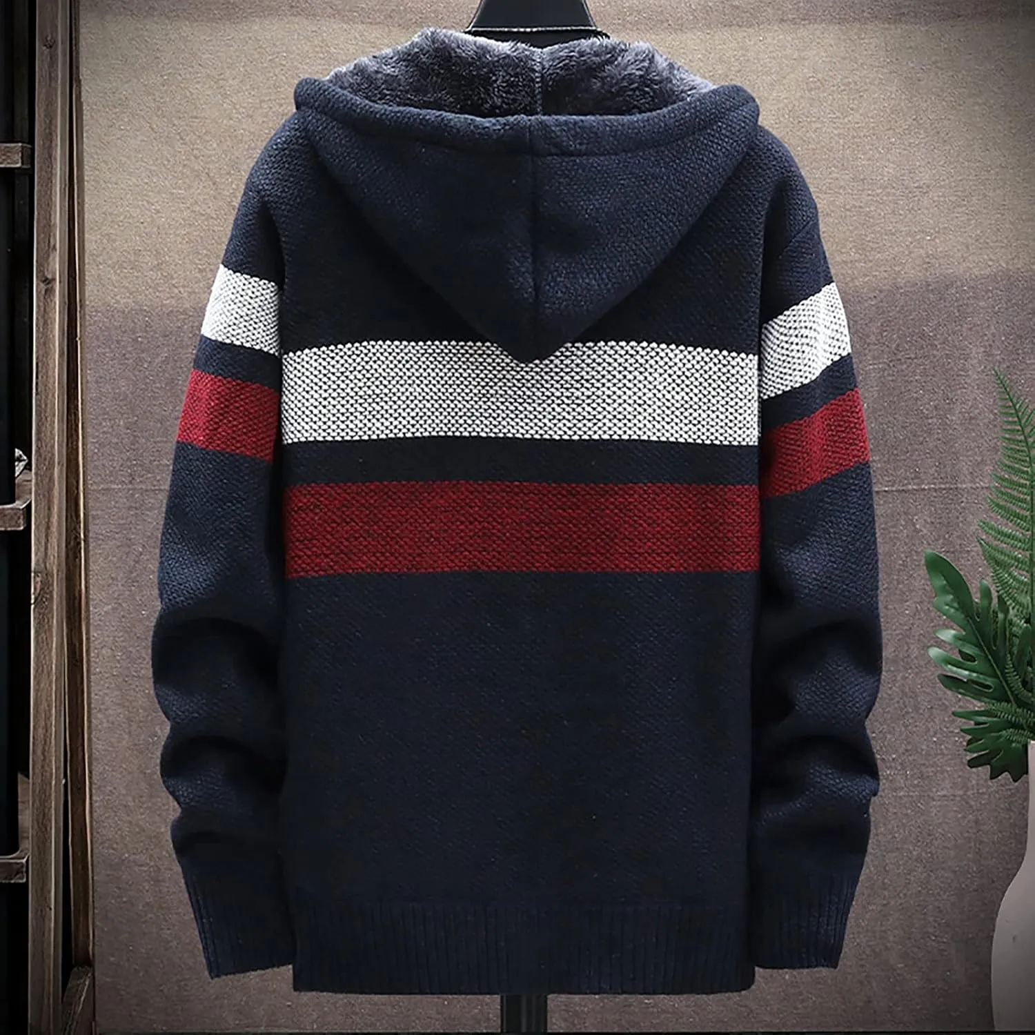 DuDubaby Men Hoodies for Men Fall and Winter Casual Sweater Jacket Warm Knit Sweater Hooded Hoodie