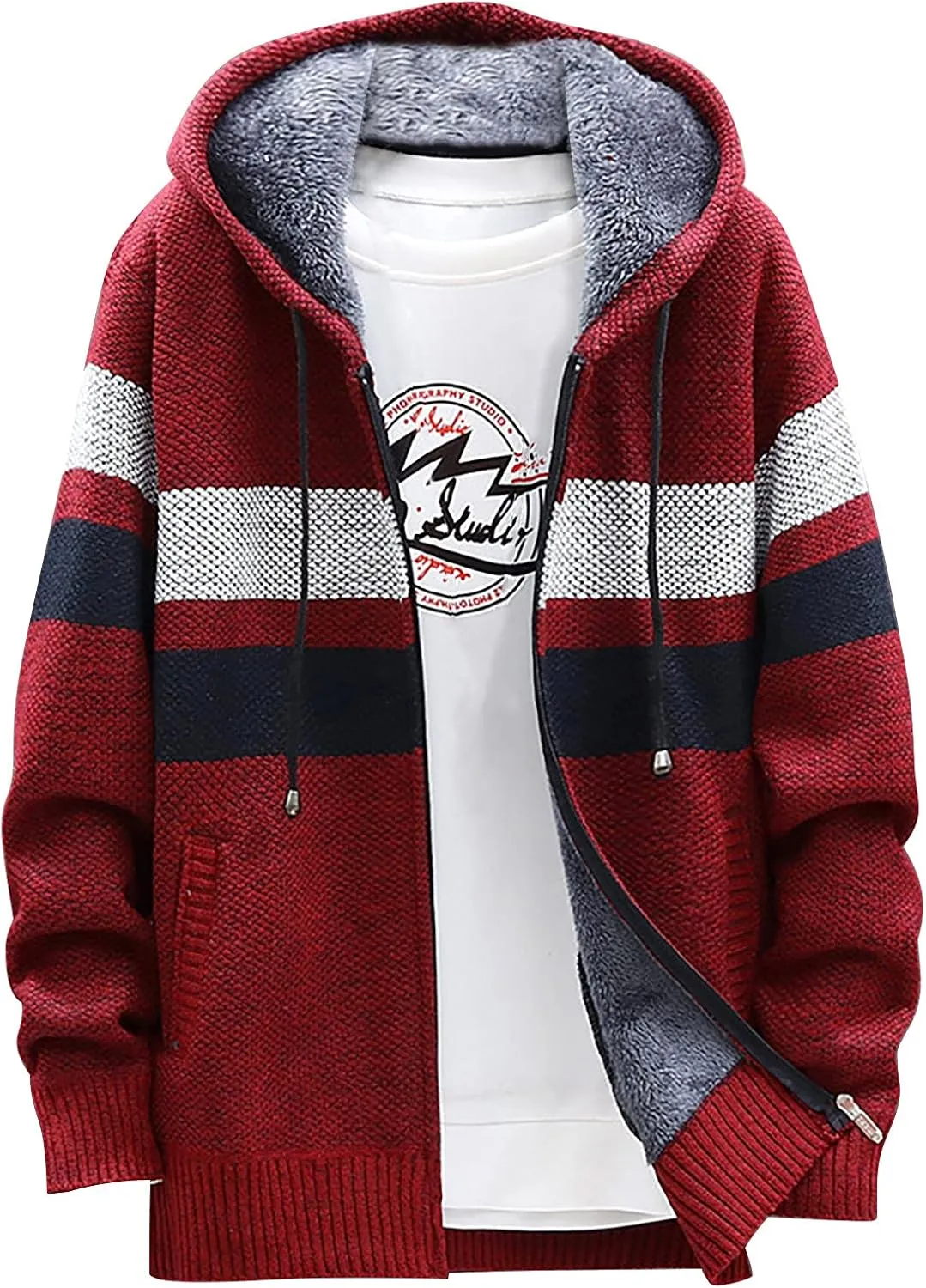 DuDubaby Men Hoodies for Men Fall and Winter Casual Sweater Jacket Warm Knit Sweater Hooded Hoodie