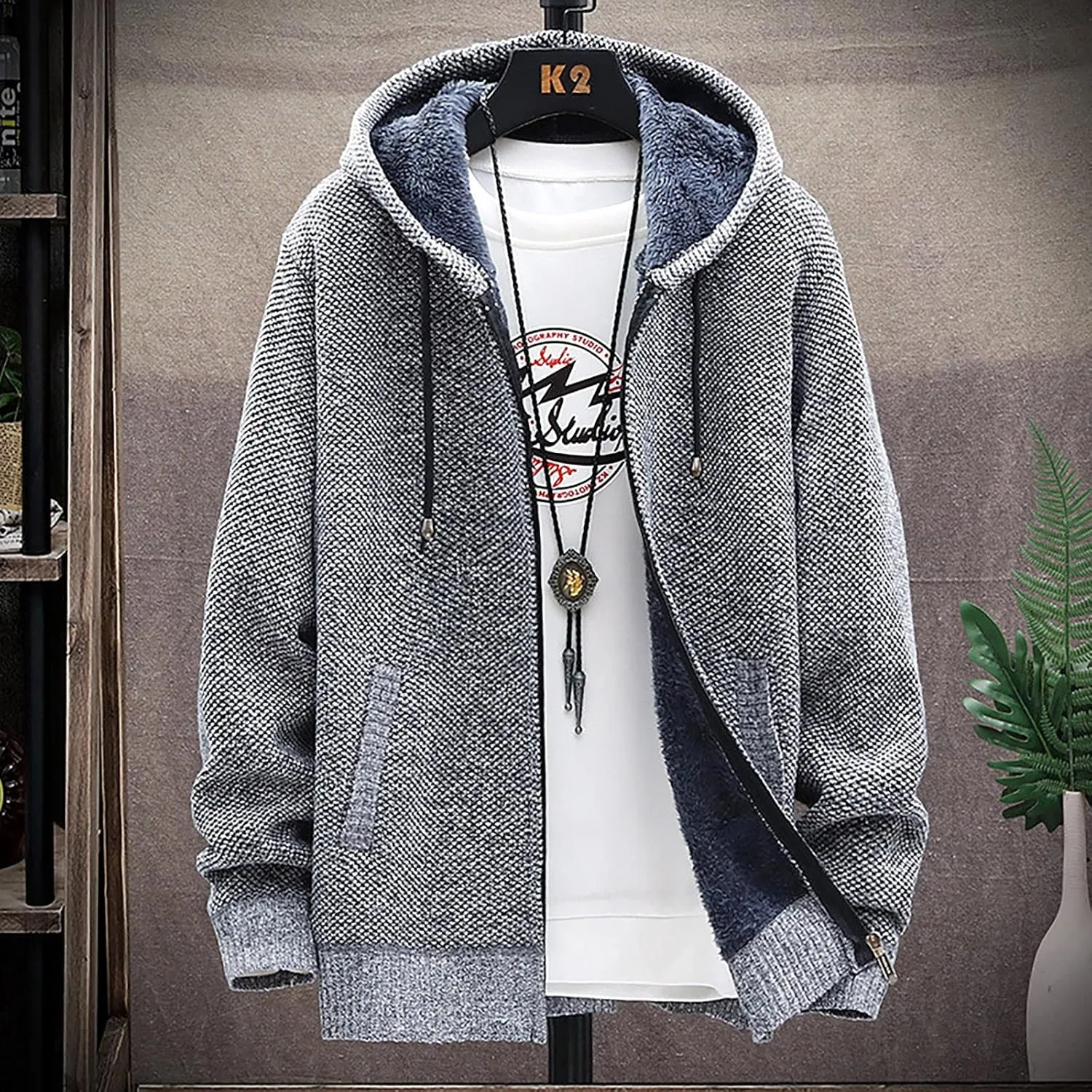 DuDubaby Men Hoodies for Men Fall and Winter Casual Sweater Jacket Warm Knit Sweater Hooded Hoodie