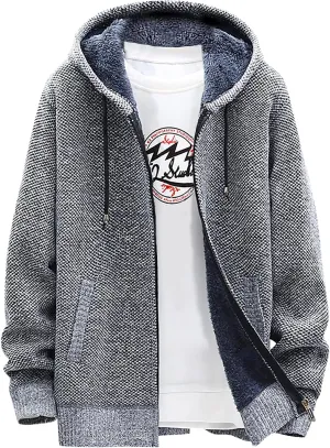 DuDubaby Men Hoodies for Men Fall and Winter Casual Sweater Jacket Warm Knit Sweater Hooded Hoodie
