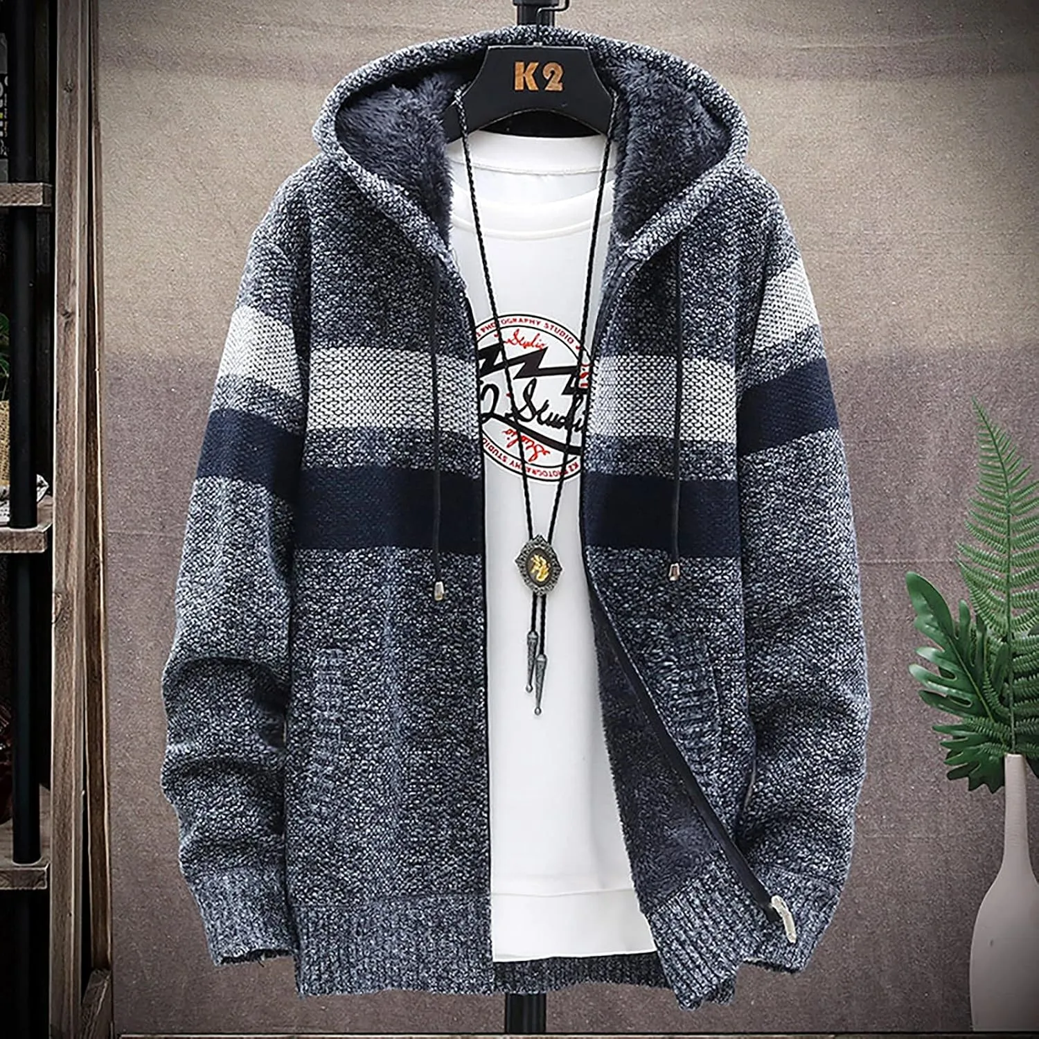 DuDubaby Men Hoodies for Men Fall and Winter Casual Sweater Jacket Warm Knit Sweater Hooded Hoodie