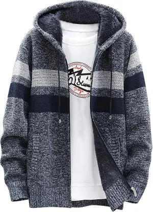 DuDubaby Men Hoodies for Men Fall and Winter Casual Sweater Jacket Warm Knit Sweater Hooded Hoodie