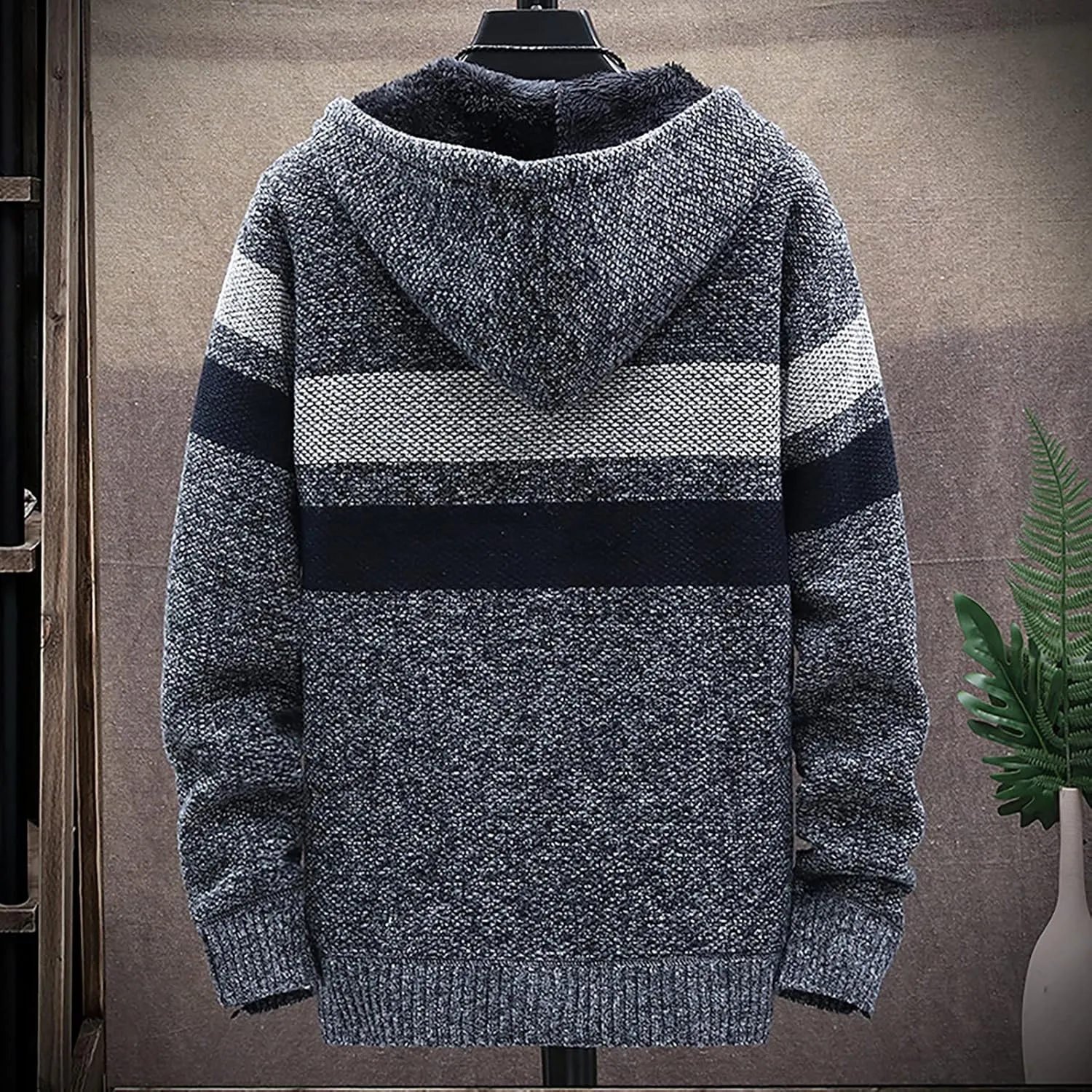 DuDubaby Men Hoodies for Men Fall and Winter Casual Sweater Jacket Warm Knit Sweater Hooded Hoodie