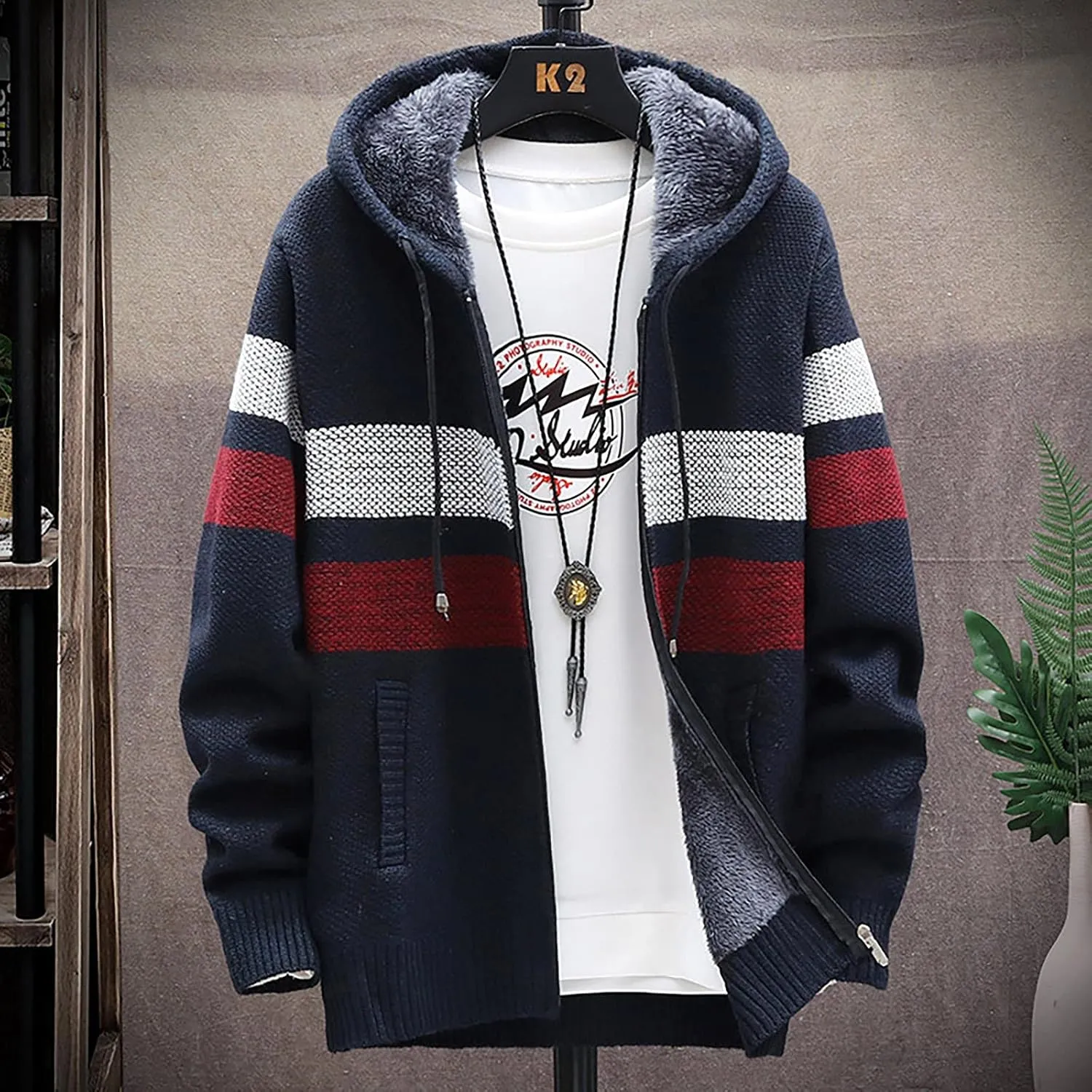 DuDubaby Men Hoodies for Men Fall and Winter Casual Sweater Jacket Warm Knit Sweater Hooded Hoodie