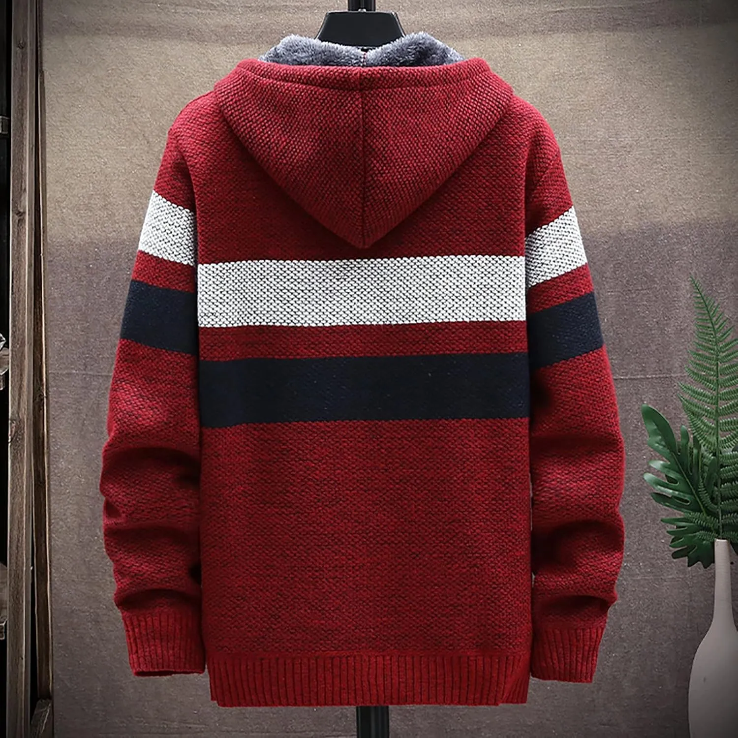DuDubaby Men Hoodies for Men Fall and Winter Casual Sweater Jacket Warm Knit Sweater Hooded Hoodie