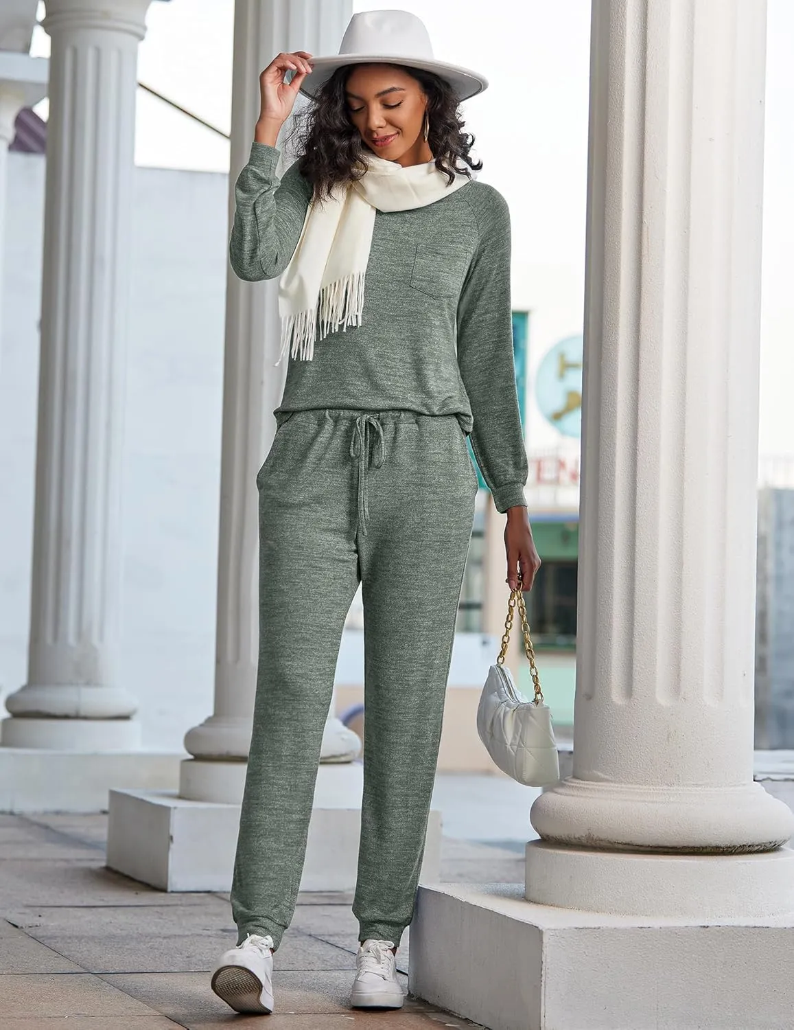 Ekouaer Womens Pajamas Set Long Sleeve Loungewear Soft Lounge Set Joggers with Pockets