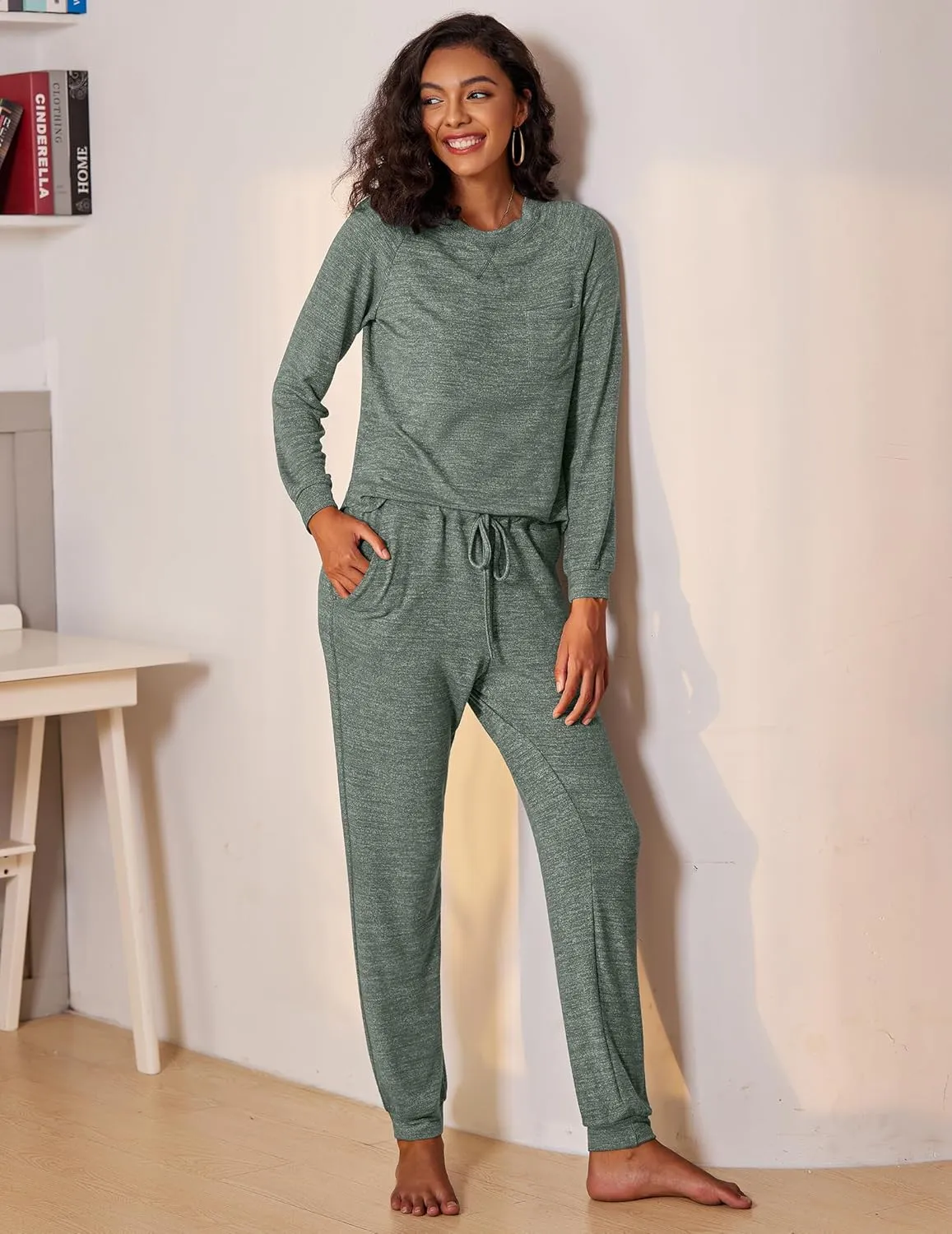Ekouaer Womens Pajamas Set Long Sleeve Loungewear Soft Lounge Set Joggers with Pockets