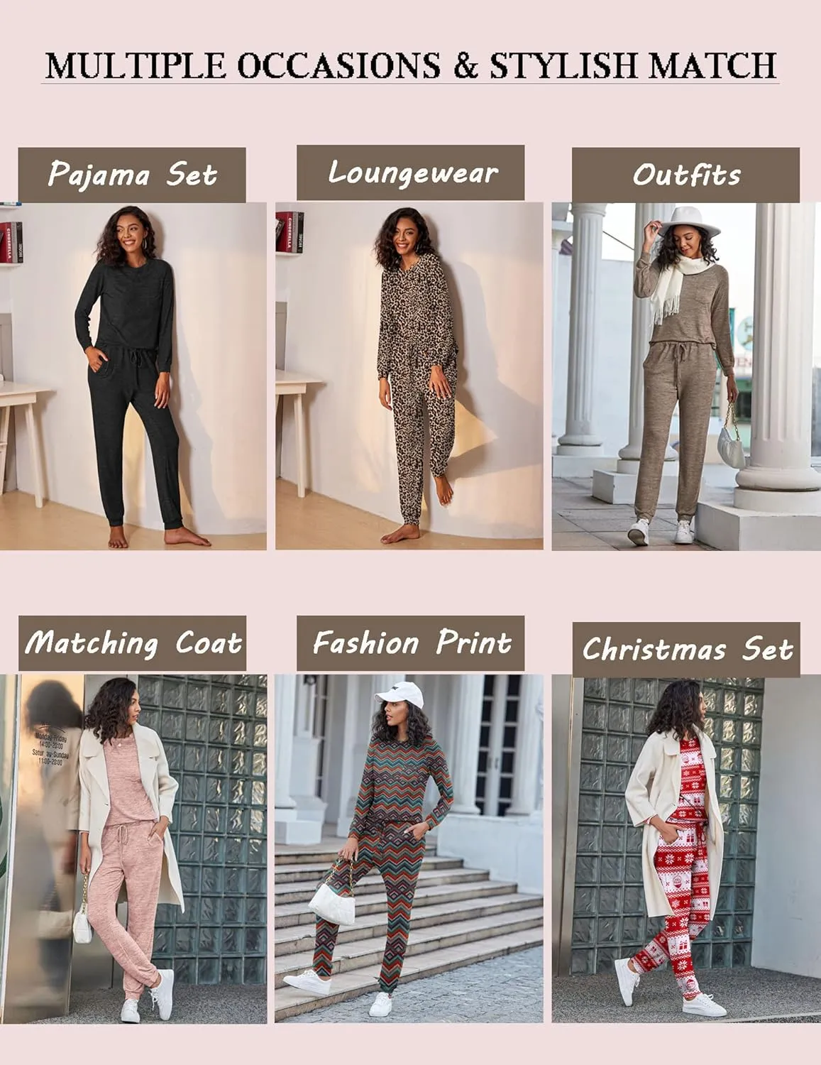 Ekouaer Womens Pajamas Set Long Sleeve Loungewear Soft Lounge Set Joggers with Pockets