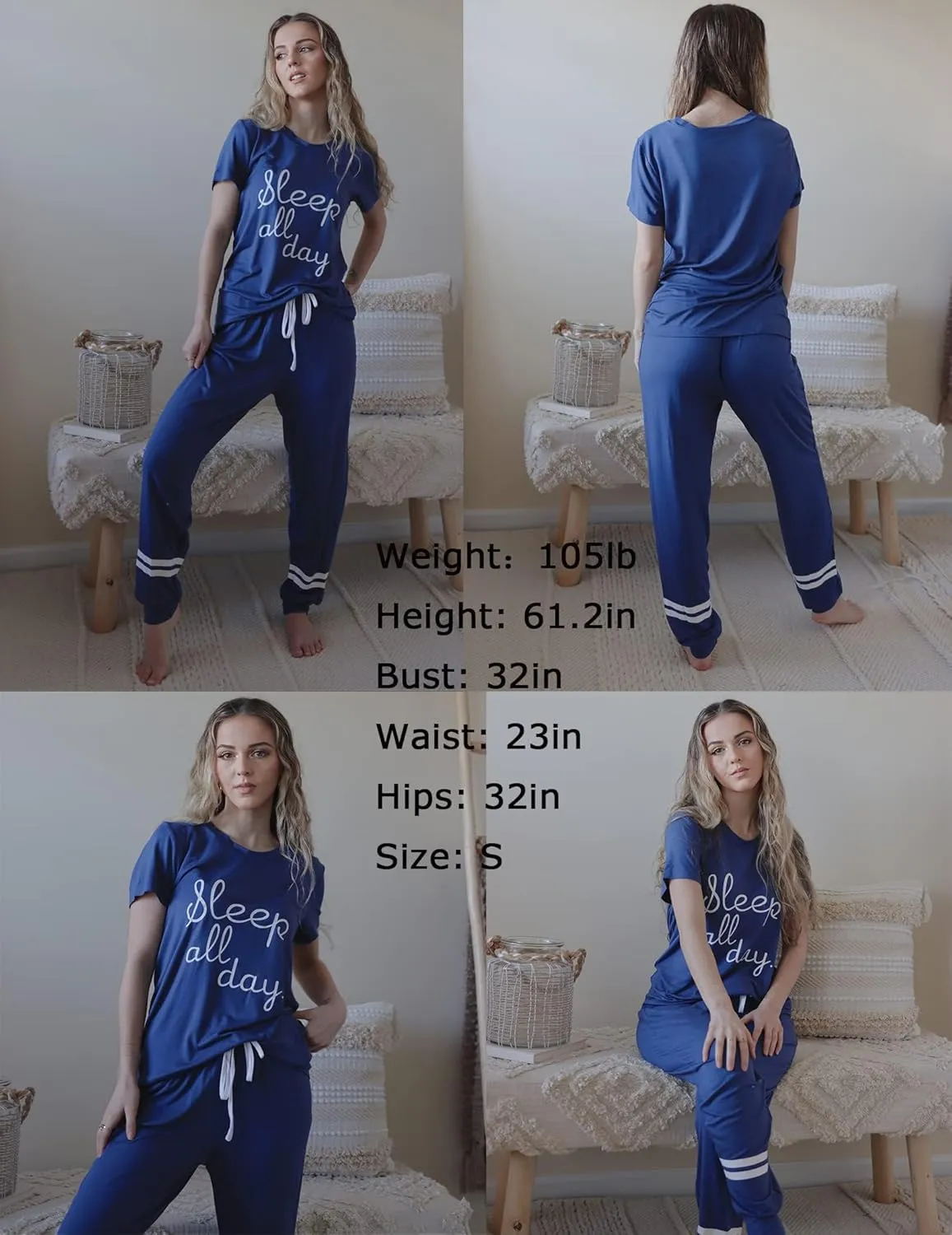Ekouaer Womens Pajamas Set Short Sleeve Sleepwear Tops with Long Pants Pjs Set Print Nightwear