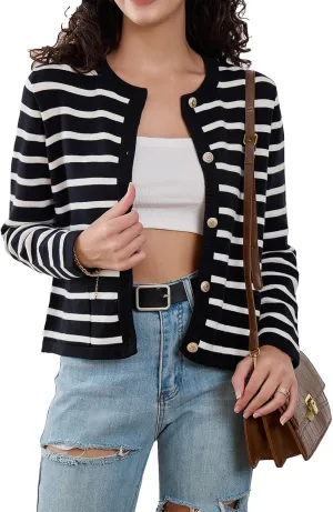 Elegant Striped Cardigan for Women, Button Down Sweaters for Women, Classic Striped Sweater Women in Soft Knit Fabric
