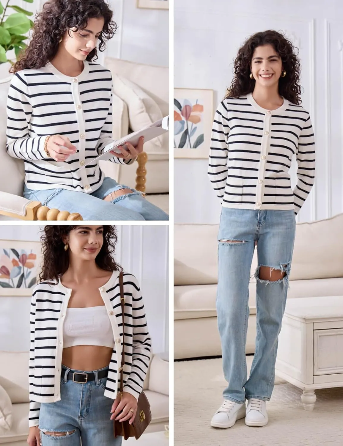 Elegant Striped Cardigan for Women, Button Down Sweaters for Women, Classic Striped Sweater Women in Soft Knit Fabric