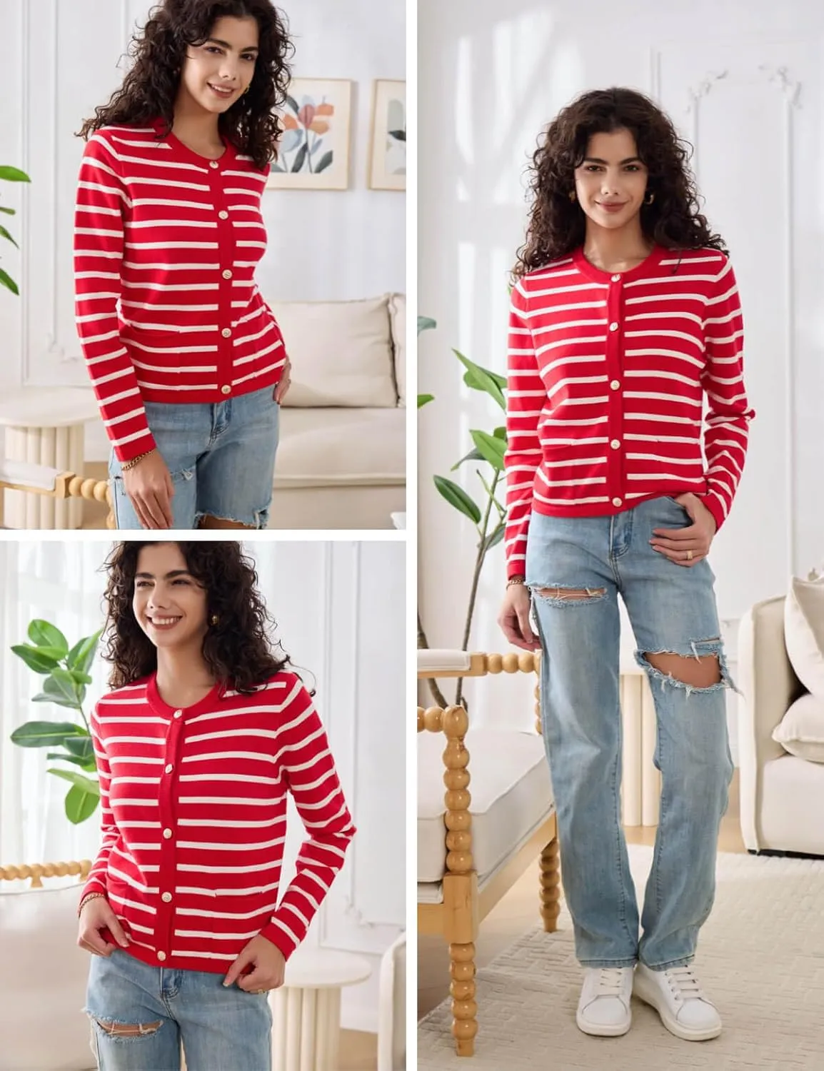 Elegant Striped Cardigan for Women, Button Down Sweaters for Women, Classic Striped Sweater Women in Soft Knit Fabric