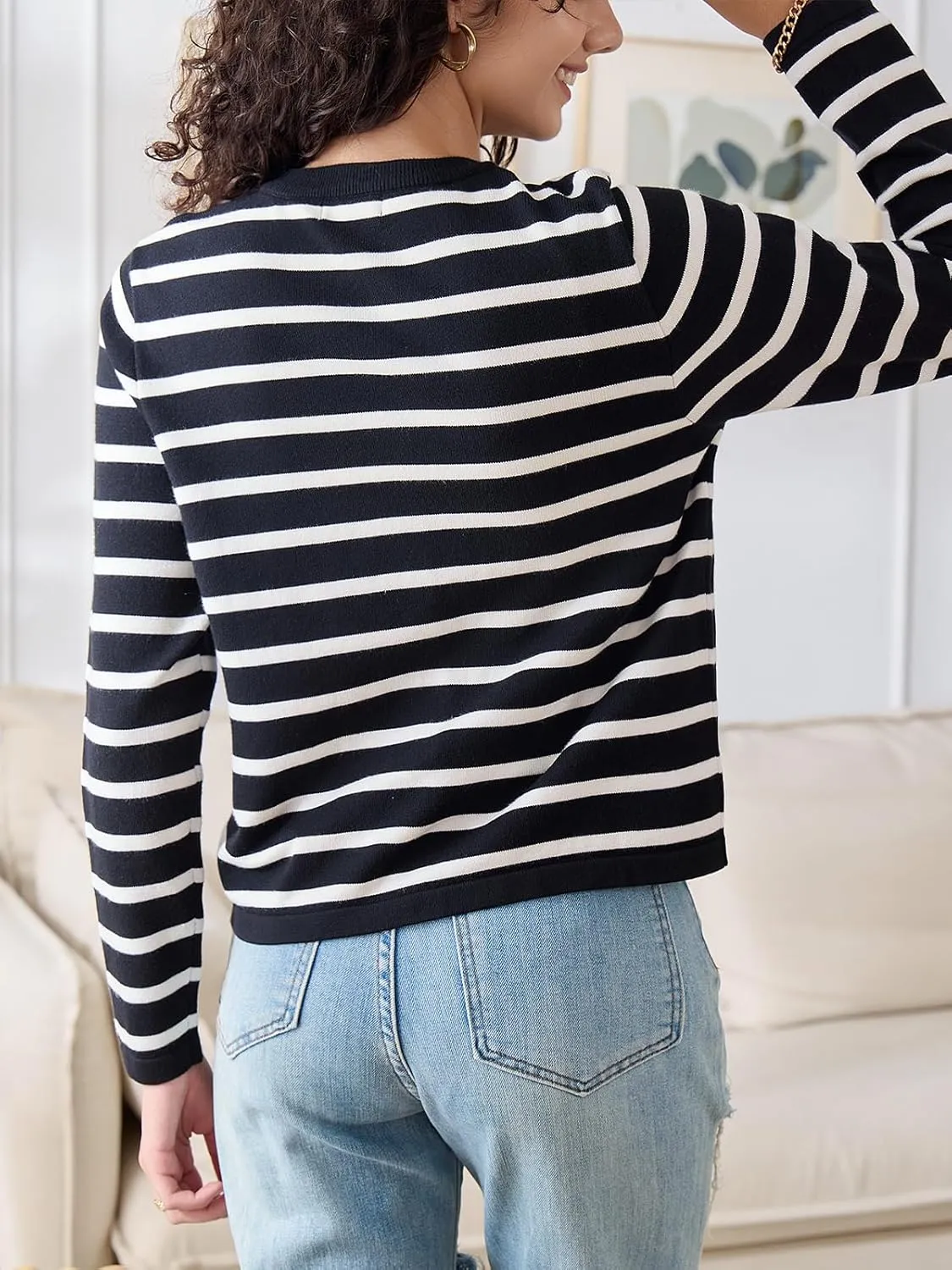 Elegant Striped Cardigan for Women, Button Down Sweaters for Women, Classic Striped Sweater Women in Soft Knit Fabric