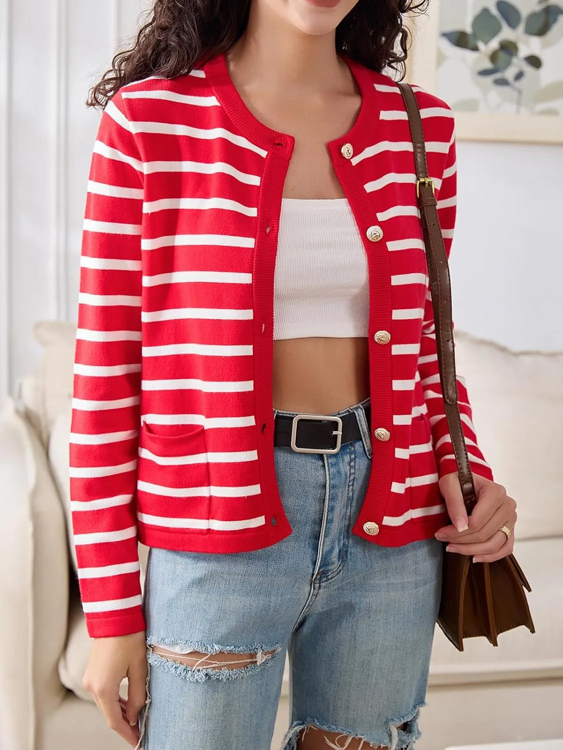 Elegant Striped Cardigan for Women, Button Down Sweaters for Women, Classic Striped Sweater Women in Soft Knit Fabric