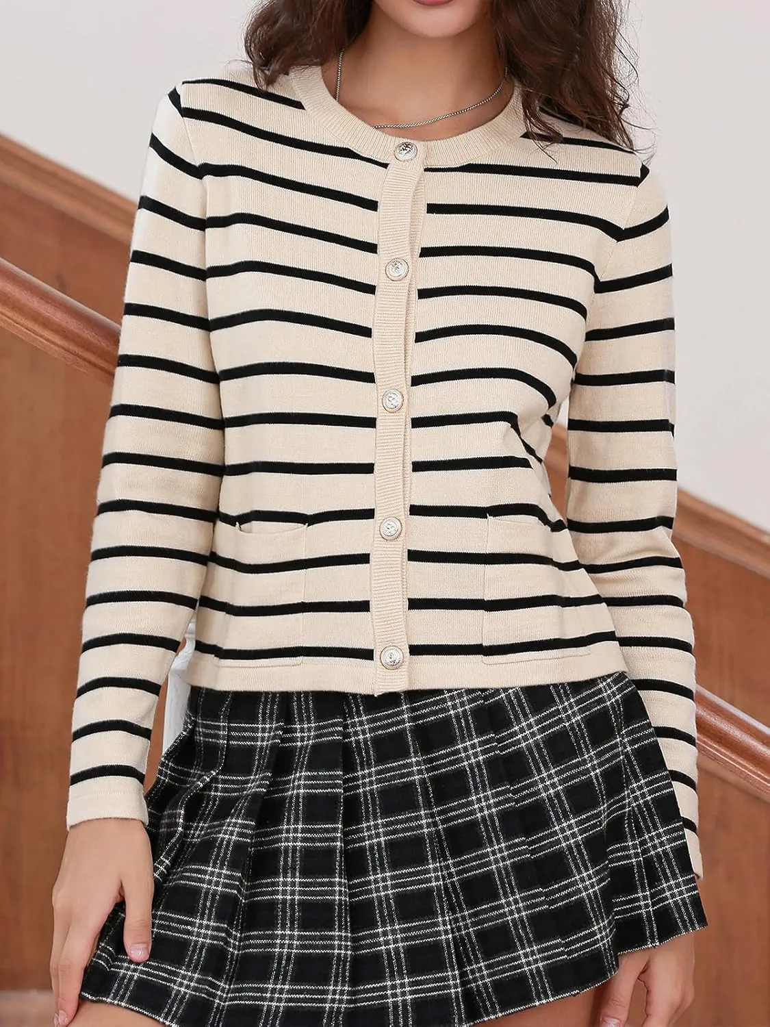 Elegant Striped Cardigan for Women, Button Down Sweaters for Women, Classic Striped Sweater Women in Soft Knit Fabric