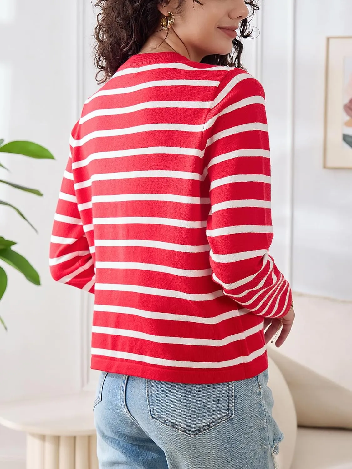Elegant Striped Cardigan for Women, Button Down Sweaters for Women, Classic Striped Sweater Women in Soft Knit Fabric