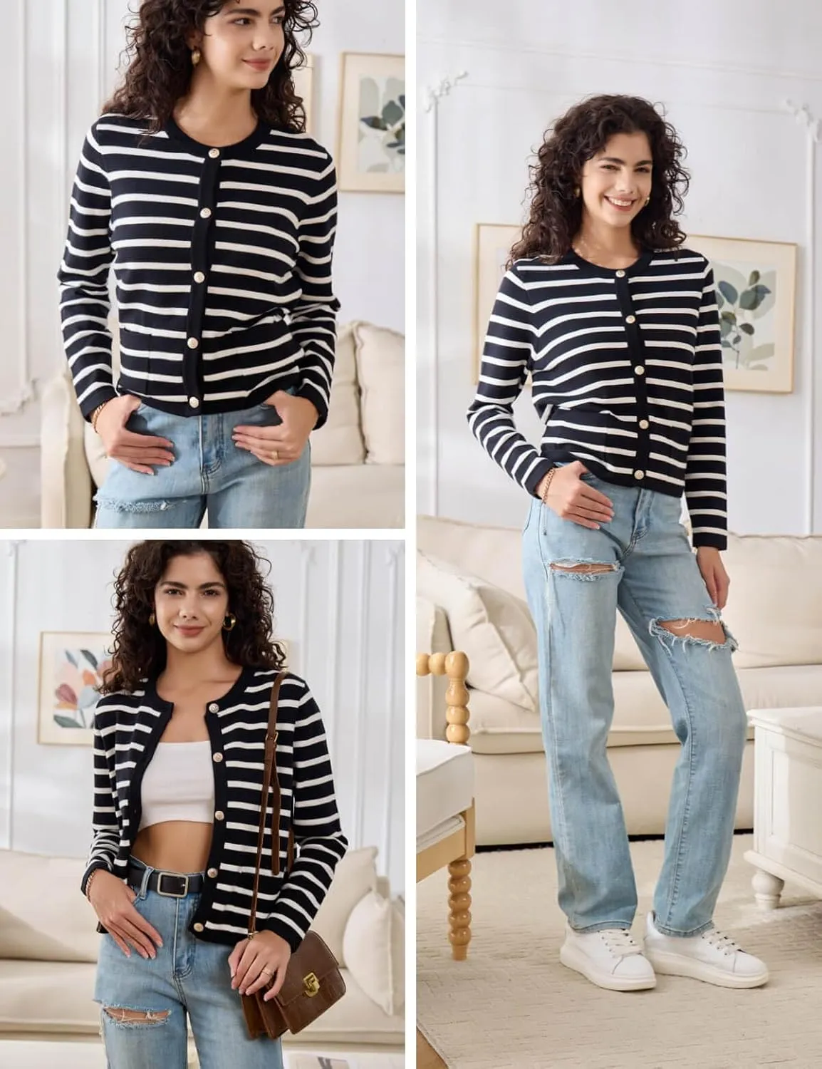 Elegant Striped Cardigan for Women, Button Down Sweaters for Women, Classic Striped Sweater Women in Soft Knit Fabric