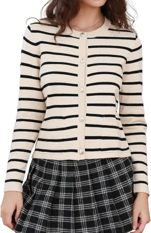 Elegant Striped Cardigan for Women, Button Down Sweaters for Women, Classic Striped Sweater Women in Soft Knit Fabric