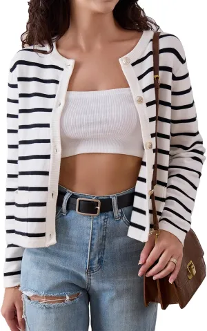 Elegant Striped Cardigan for Women, Button Down Sweaters for Women, Classic Striped Sweater Women in Soft Knit Fabric