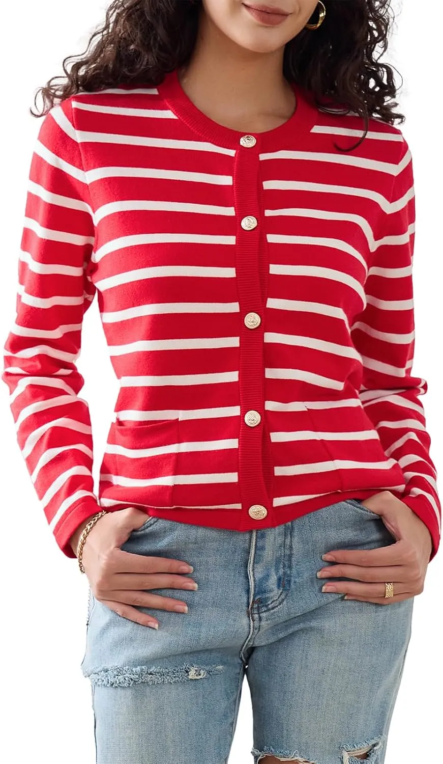 Elegant Striped Cardigan for Women, Button Down Sweaters for Women, Classic Striped Sweater Women in Soft Knit Fabric
