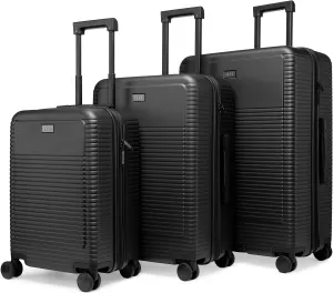 Elle Passage 3 Piece Expandable Retro Spinner Luggage Set (Black, 3-Piece Set)