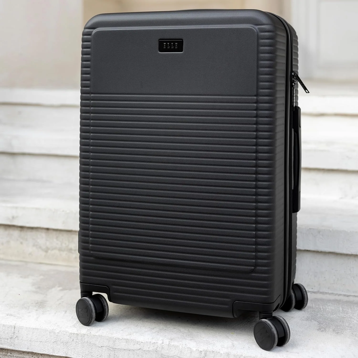 Elle Passage 3 Piece Expandable Retro Spinner Luggage Set (Black, 3-Piece Set)