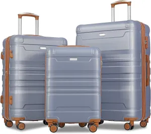 Expandable ABS Hardshell Luggage Set, Lightweight Durable Suitcase 3-Piece Set with Spinner Wheels, Blue