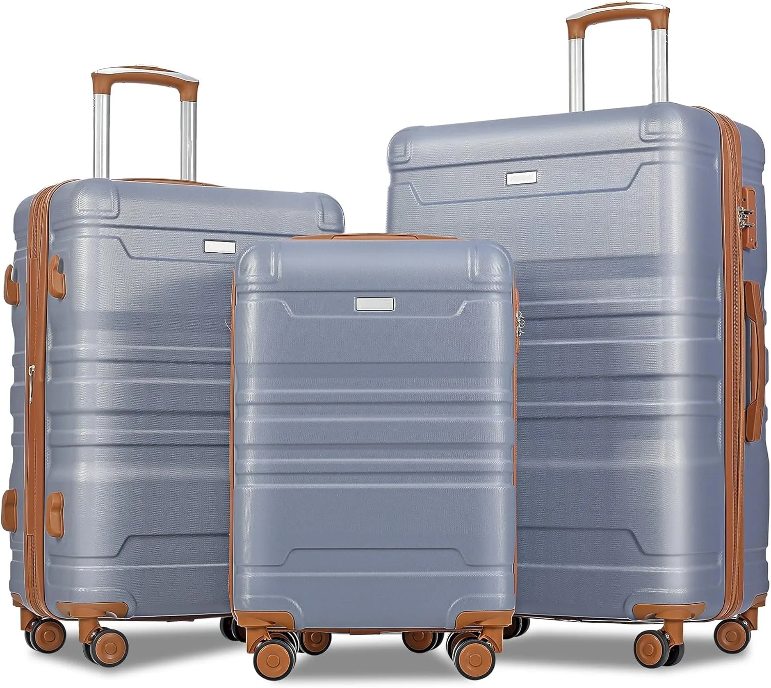 Expandable ABS Hardshell Luggage Set, Lightweight Durable Suitcase 3-Piece Set with Spinner Wheels, Blue